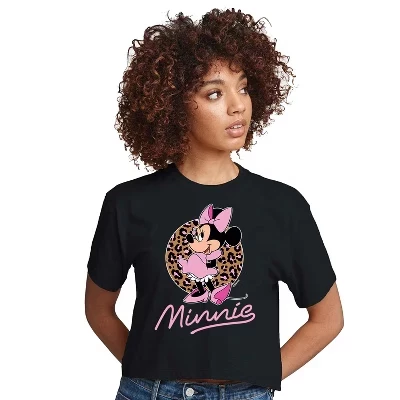 Женская укороченная футболка с леопардовым принтом Minnie, черная