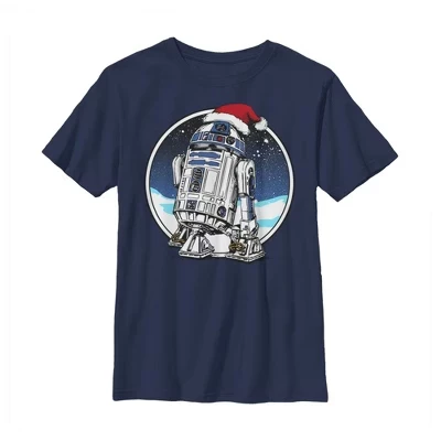 Рождественская футболка для мальчика R2-D2 в шапке Санты