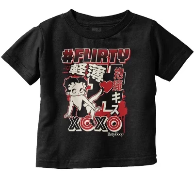 Иероглиф Betty Boop с хэштегом Flirty XOXO Toddle Футболка для маленьких девочек лицензионного черного цвета