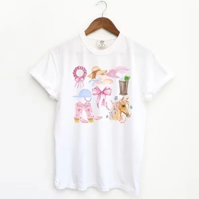 Женская футболка Coquette Kentucky Derby Collage с коротким рукавом, окрашенная в белый цвет