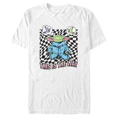 Мужская : Мандалорская футболка Grogu Frog Dream с изображением лягушки в шахматном порядке, белая