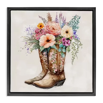 Картина на холсте Stupell Cowboy Boots Bouquet, черная