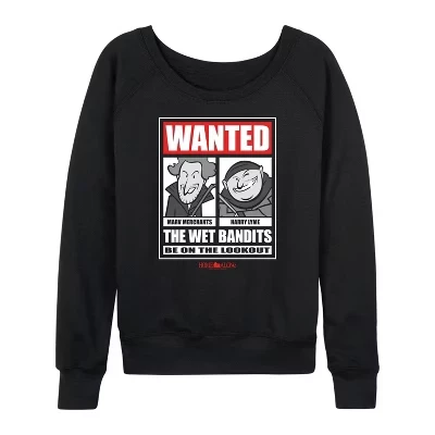 Женская - - Wanted Wet Bandits-Женская махровая рубашка с длинным рукавом, легкая махровая рубашка с широким вырезом и длинным рукавом, черная с графическим рисунком