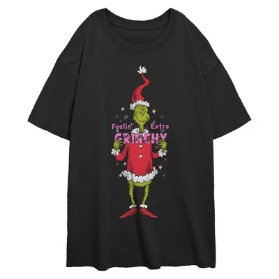 Женская футболка Juniors Feeling Extra Grinchy с блестками черного цвета