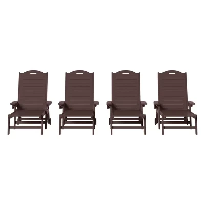 Шезлонги Aruba Outdoor HDPE Patio с колесиками и подстаканником (комплект из 4-х) коричневые