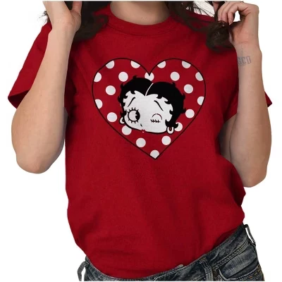 Женская футболка Betty Boop Wink and a Kiss с рисунком в горошек, красная