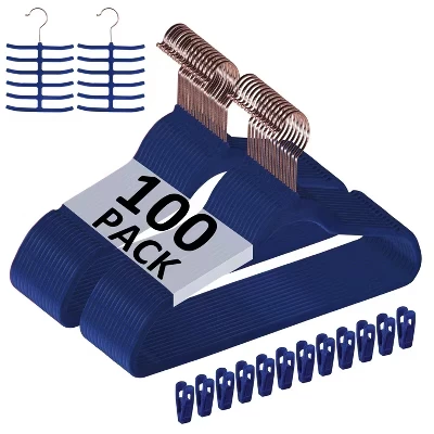 Бархатные вешалки для одежды VECELO 25/30/50/60/100 pk Нескользящие и компактные Вешалки для одежды с зажимами для пальцев и вешалкой для галстуков 9 цветов синий