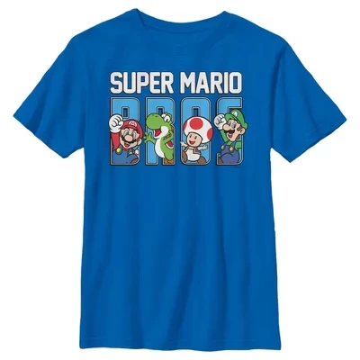 Мужская футболка Super Mario Bros. Синяя с изображением персонажей