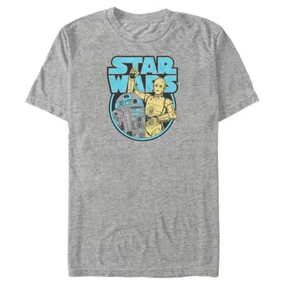 Мужская : Футболка A New Hope C-3PO и R2-D2 с синим логотипом athletic heather