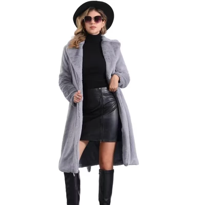 Женское пальто Allegra K из искусственного меха, серое