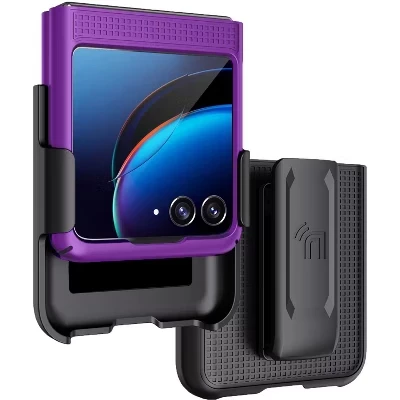 Комбинированный чехол для Motorola RAZR+ 2023 (RAZR PLUS) - Сочетание тонкого чехла и кобуры с зажимом для ремня фиолетового цвета