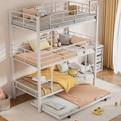 Кровать Harper&Bright Designs 3 яруса с ящиком, белая