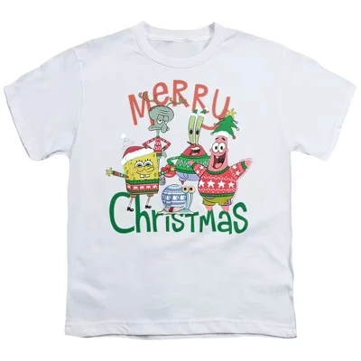 Мужская футболка Spongebob Merry Christmas Group, белая