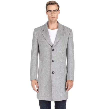 Men's Tailored Wool Blend Notch Collar Wool Blend Walker Car Coat Jacket lt gray