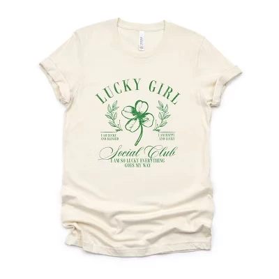 Lucky Girl Social Club Clover - женская футболка кремового цвета с коротким рукавом и рисунком
