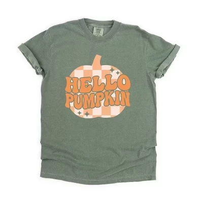 Женская футболка с коротким рукавом Hello Pumpkin Sparkles, окрашенная в мох