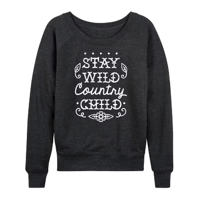 Женская рубашка Stay Wild Country Child из легкого французского махрового материала с широким вырезом и длинными рукавами и графическим рисунком heather charcoal