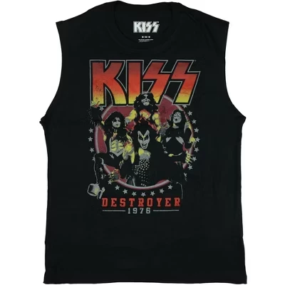 Мужская футболка без рукавов KISS Destroyer 1976 Tour с графическим рисунком спереди и сзади черного цвета