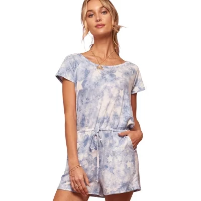 Женский вязаный комбинезон Tie-Dye с узором в виде звездочек, открытой спиной и завязками на талии - Синий, Размер S-L