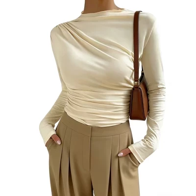 Женский топ Yesfashion с драпировкой и сборкой, абрикосовый
