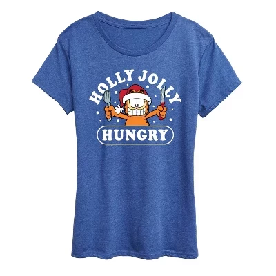 Женская футболка Garfield Holly Jolly Hungry с принтом, меланжево-синяя
