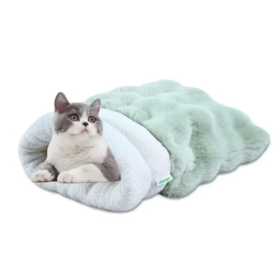 4-в-1 Cat Sack Bed Cave - Самонагревающийся спальный мешок для домашних животных для кошек и маленьких собак зеленый