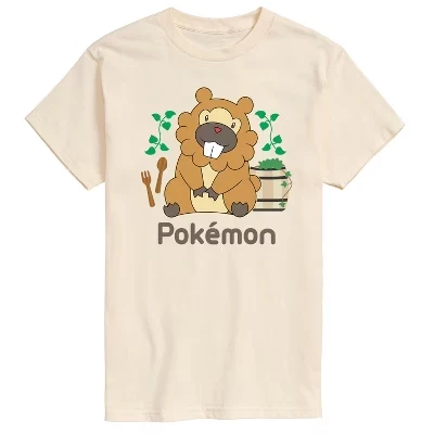 Мужская футболка с коротким рукавом и рисунком Pokémon - Bidoof Cafe кремового цвета