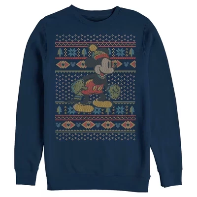 Мужской винтажный зимний свитер Mickey & Friends синего цвета