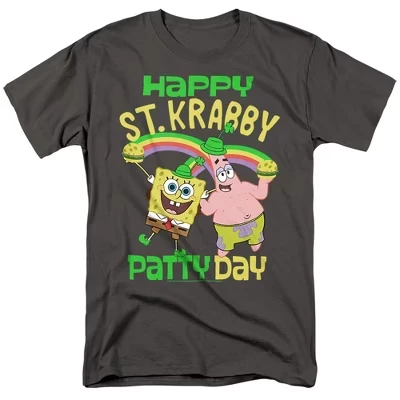 Мужская футболка Spongebob Squarepants в честь Дня Святого Патрика и дня Крабби Пэтти цвета древесного угля