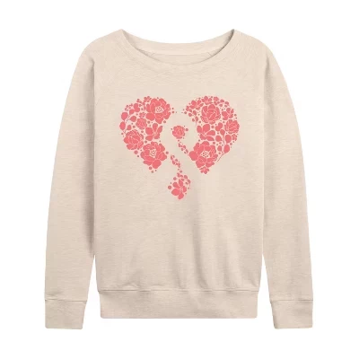 Women's -  - Breast Cancer Floral Heart Lightweight French Terry Wide Neck Long Sleeve Graphic Shirt birch
