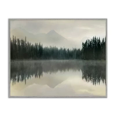 Отражение туманного озерного лесного пейзажа в рамке Giclee Art