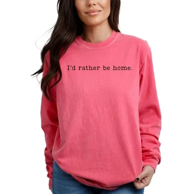 I'd Rather Be Home Typewriter - Женская одежда, окрашенная футболка с длинным рукавом и рисунком crunchberry