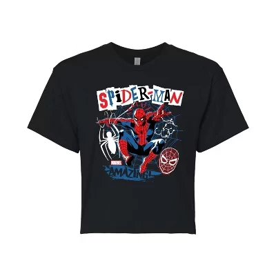 Women's -  - Spider-man Punk Poster Style Cropped Graphic T-Shirt black