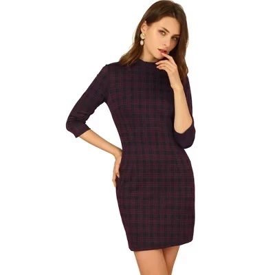 Женское платье Allegra K в клетку, рукав 3/4, красное