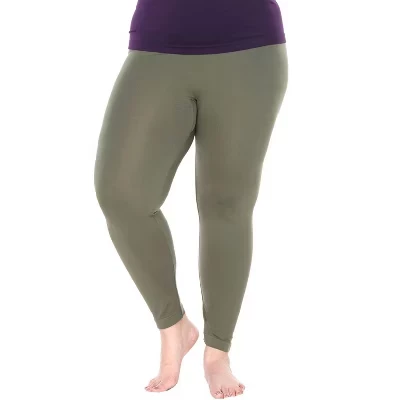 Женские однотонные леггинсы One Size Fits Most Plus Size из супер-стрейча - Один размер подходит большинству больших размеров - оливкового цвета