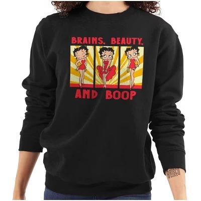 Betty Boop Brains Beauty Забавная милая женская толстовка с круглым вырезом горловины лицензионного черного цвета