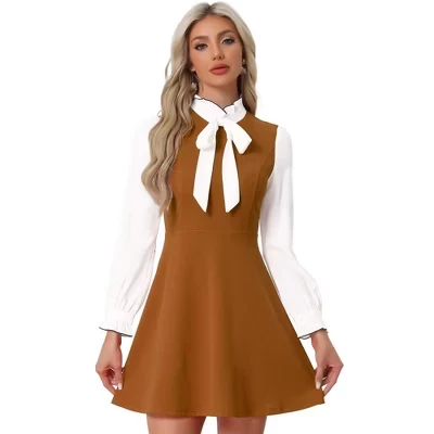 Женское платье INSPIRE CHIC с рюшами и бантом, коричневое
