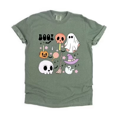 Женская футболка Boo Chart с коротким рукавом, окрашенная в мох