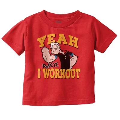Да, я тренируюсь в футболке Popeye The Sailor Man с рисунком для малышей лицензионного красного цвета
