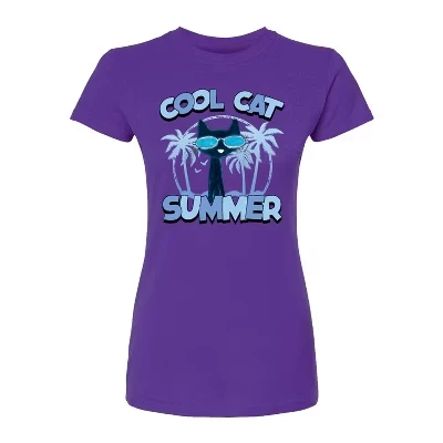 Женская летняя приталенная футболка с рисунком Cool Cat фиолетового цвета
