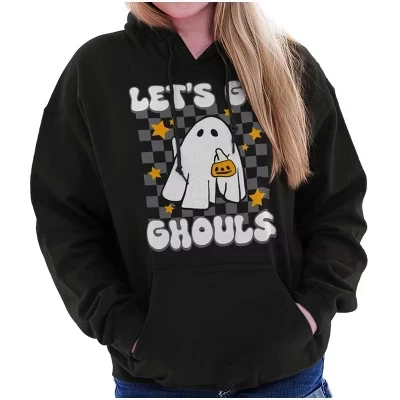 Симпатичный Хэллоуин Let's Go Ghouls Ghost Hoodie Толстовка с капюшоном женская, черная