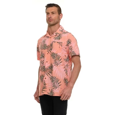 Мужская рубашка Aloha на пуговицах с коротким рукавом – Мягкая на ощупь, впитывающая влагу, легкая в уходе коралловая сансет палм