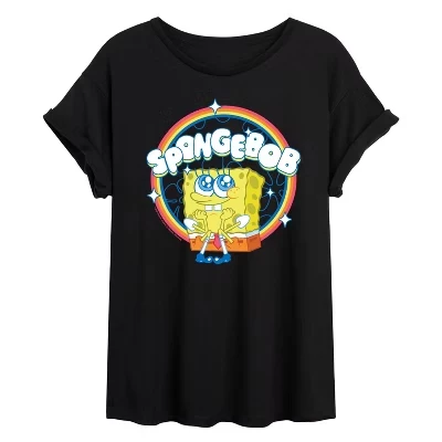 Женская футболка SpongeBob, радуга, оверсайз, черная