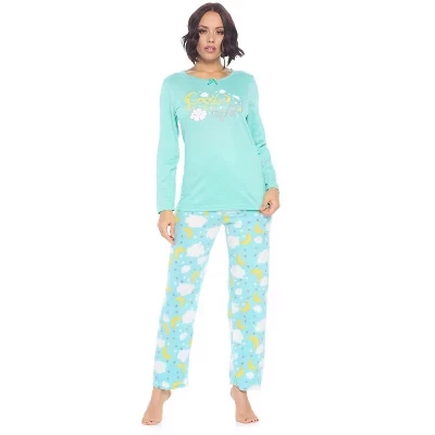 Женский пижамный комплект agua moonlight sparkle из трикотажа джерси с длинными рукавами и флисовой подкладкой Mircro