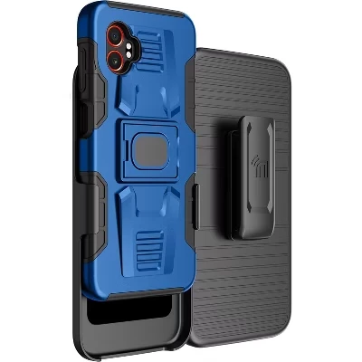 Комбинированный чехол для Samsung Galaxy XCover 7 Pro - Прочный чехол для телефона с подставкой и держателем кобуры с зажимом для ремня синего цвета