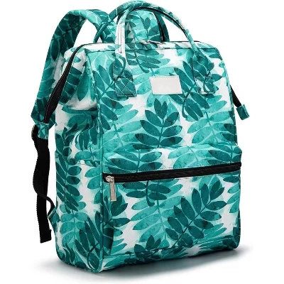Wide-Open Laptop Backpack for 15.6 Inch - Travel & Outdoor Backpack, Floral Design. olive leaf