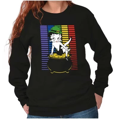 Женская толстовка с круглым вырезом Betty Boop Pot Of Gold St Paddys лицензионного черного цвета