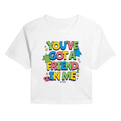 Женская укороченная футболка с рисунком You've Got Friend In Me белого цвета