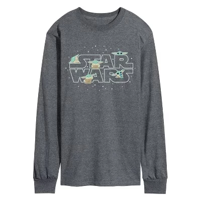 Мужская футболка The Mandalorian Grogu с длинным рукавом и графическим рисунком heather charcoal