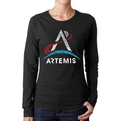 Женская футболка с длинным рукавом Word Art и логотипом NASA Artemis, черная